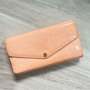 Louis Vuitton Monogram Vernis Portefeuille Sarah Long Wallet Rose Pink Authentic